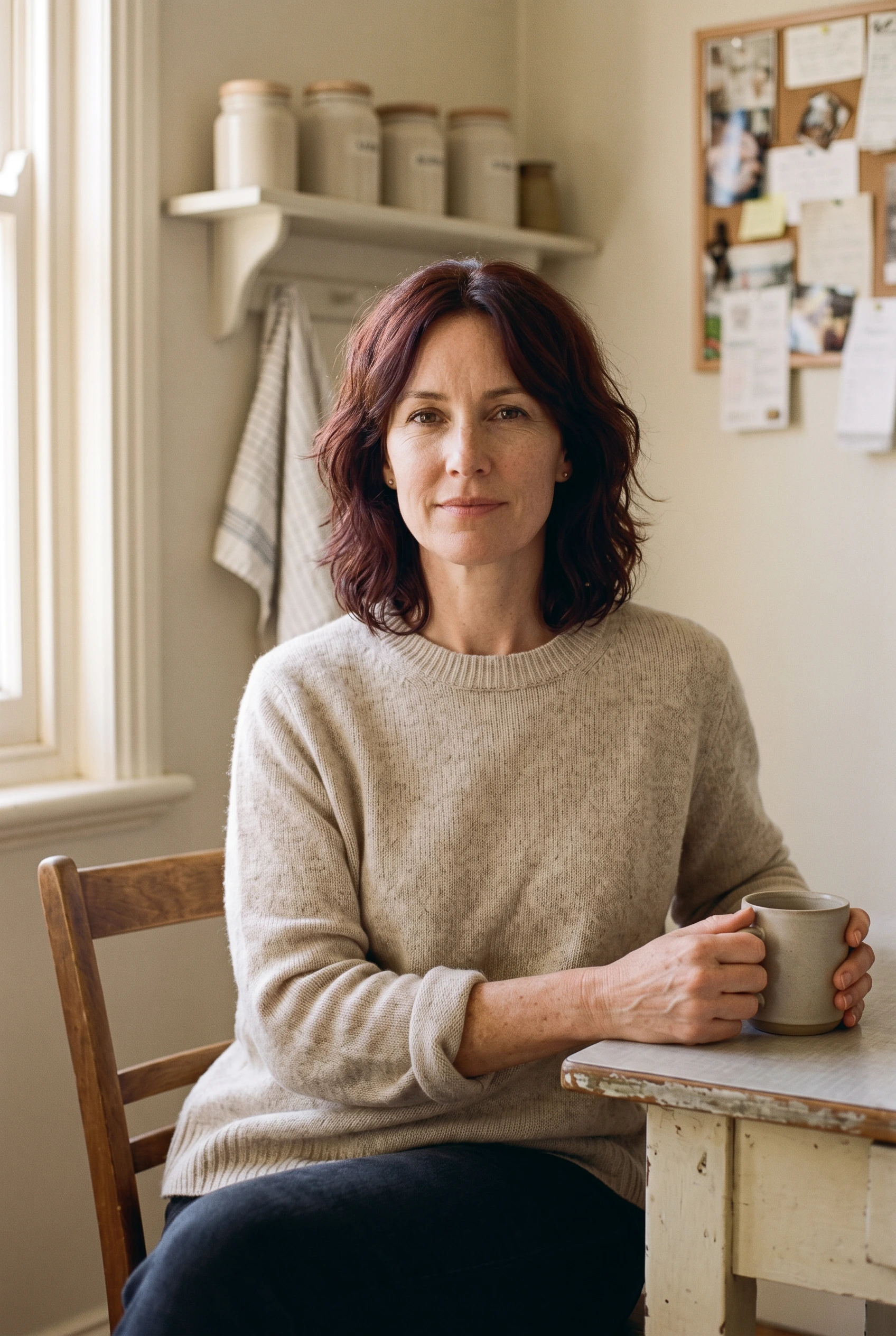 Maeve Callahan at her kitchen table on an ordinary morning