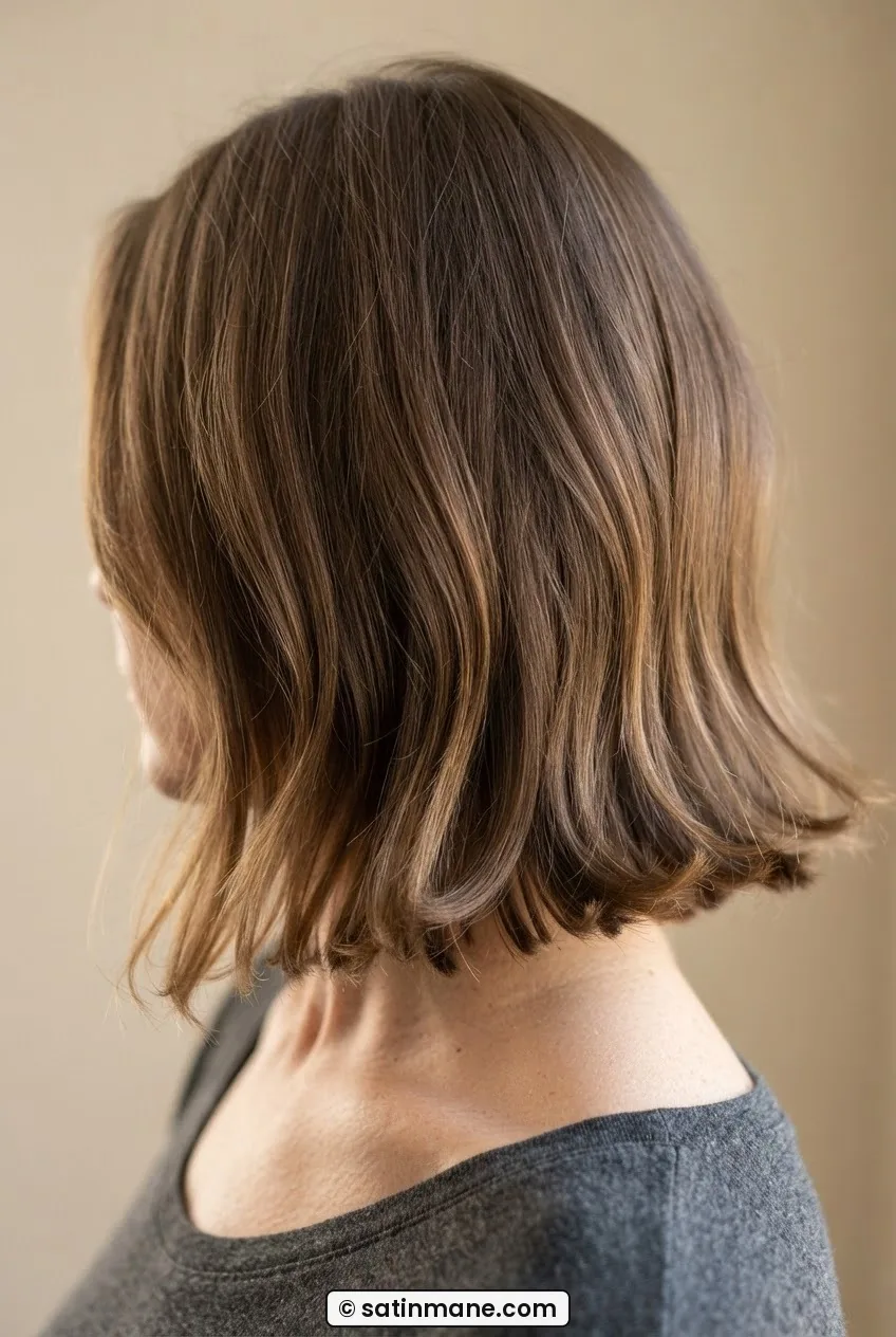 Collarbone-length textured lob with ends falling naturally outward away from neck after drying
